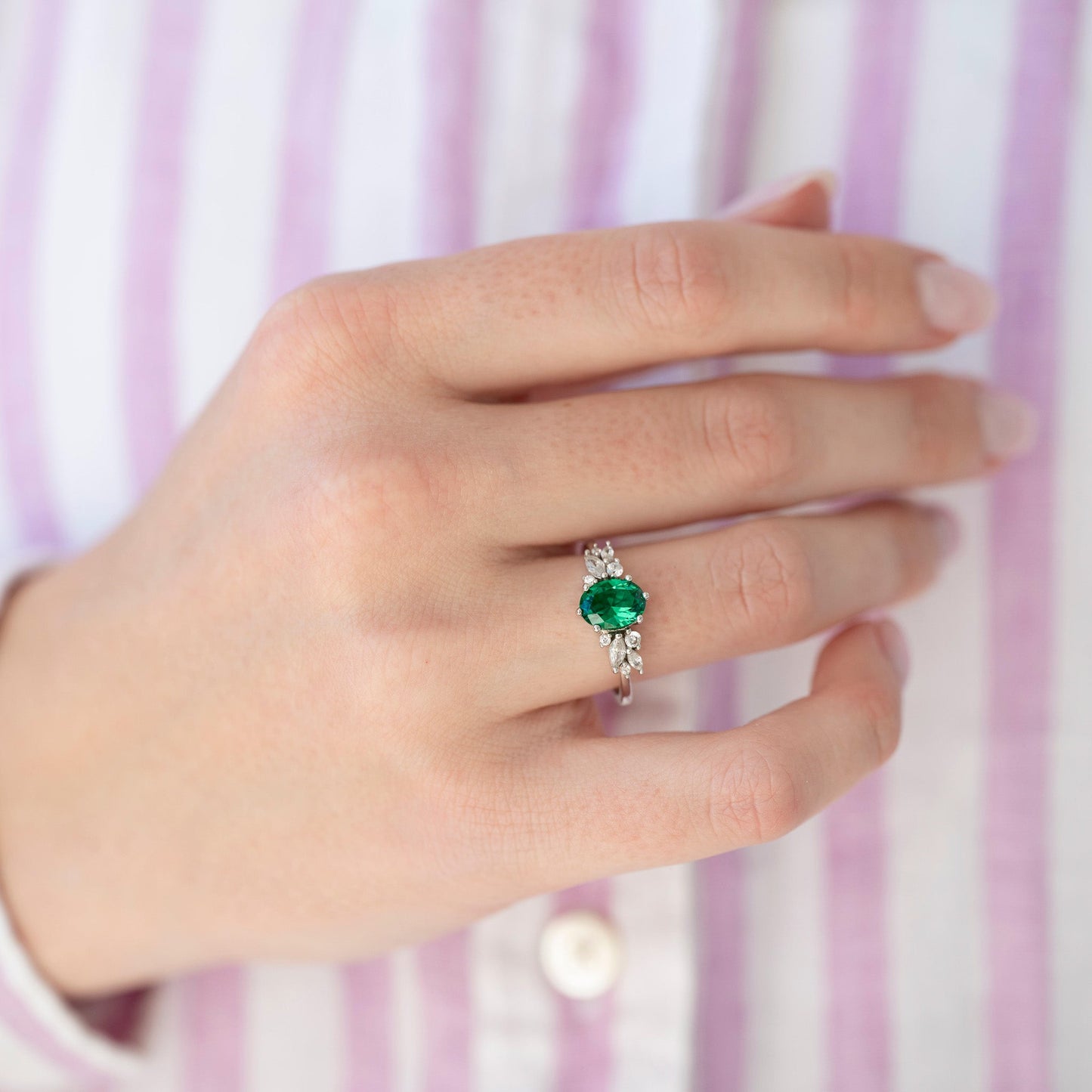 Emerald Leaf Couples Ring Set