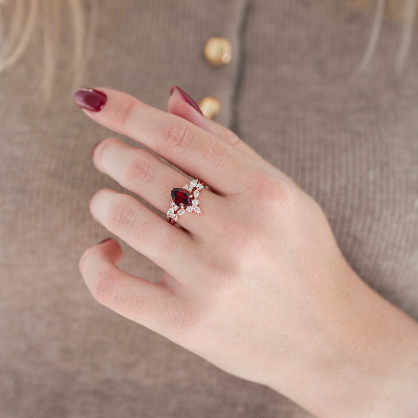Galaxy Red Fire Opal & Garnet Couples Ring Set