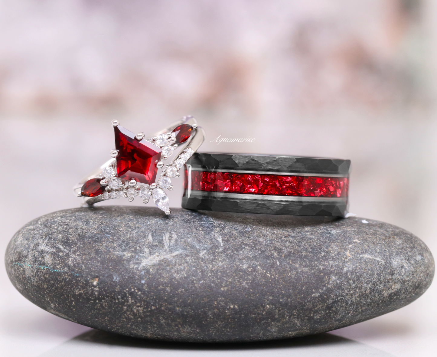 Skye Kite®  Natural Red Garnet Couples Ring Set