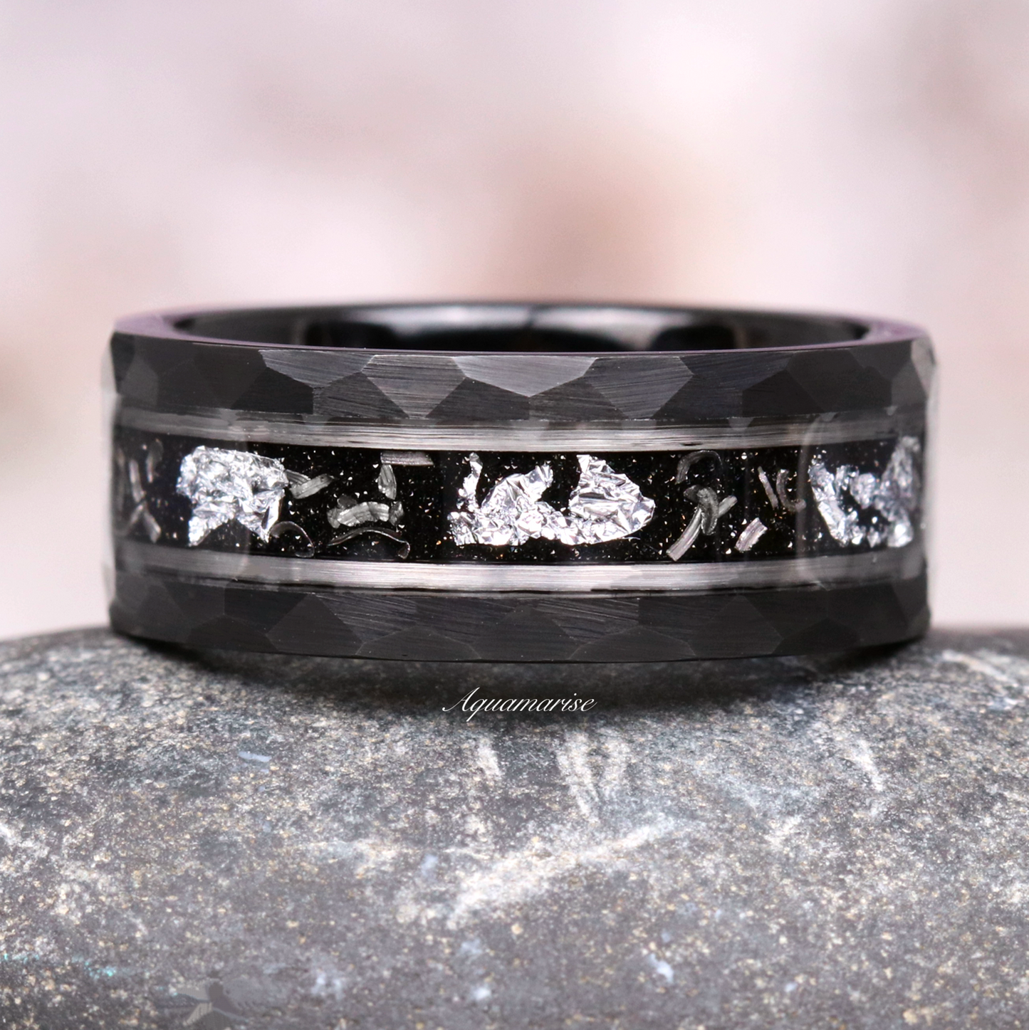 Galaxy Salt and Pepper (Herkimer) Diamond & Meteorite Couples Ring Set