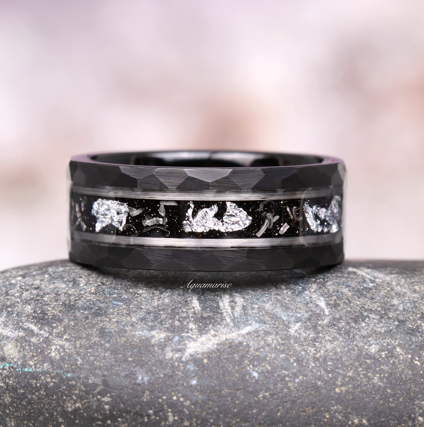 Galaxy Salt and Pepper (Herkimer) Diamond & Meteorite Couples Ring Set