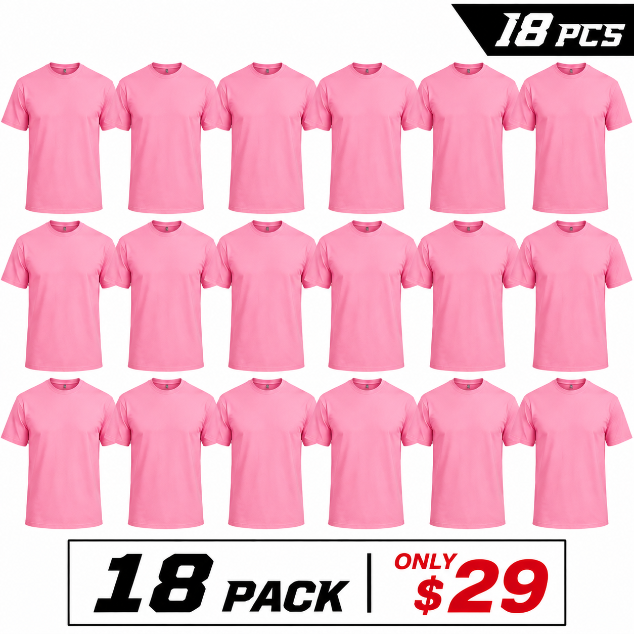 18-Pack 100% Cotton T-Shirts (Unisex)