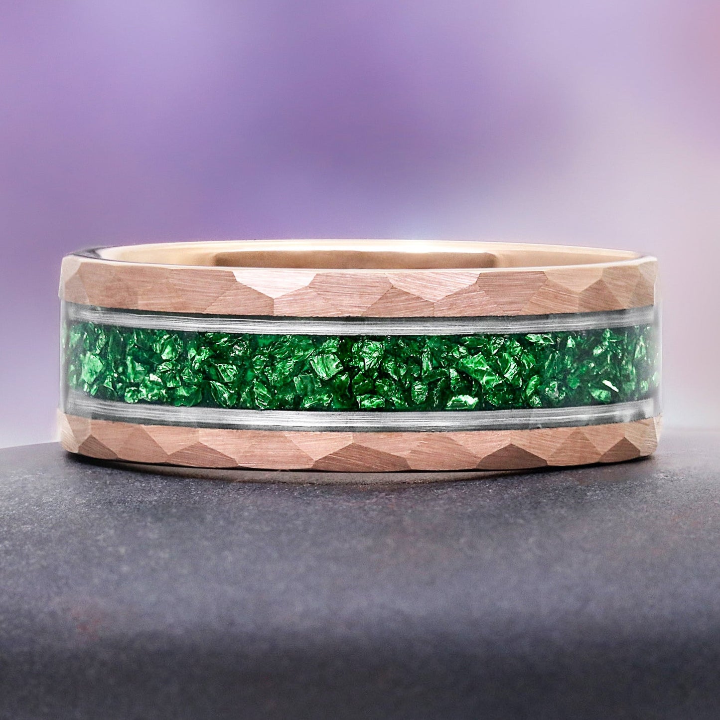 Simulated Diamond & Emerald Leaf Couples Ring Set