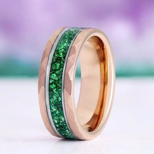 Simulated Diamond & Emerald Leaf Couples Ring Set
