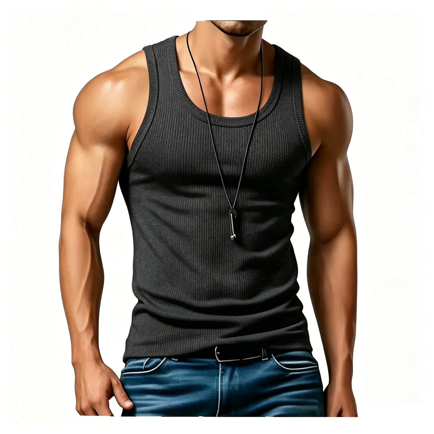 Men's Wide Strap Ribbed Tank Top