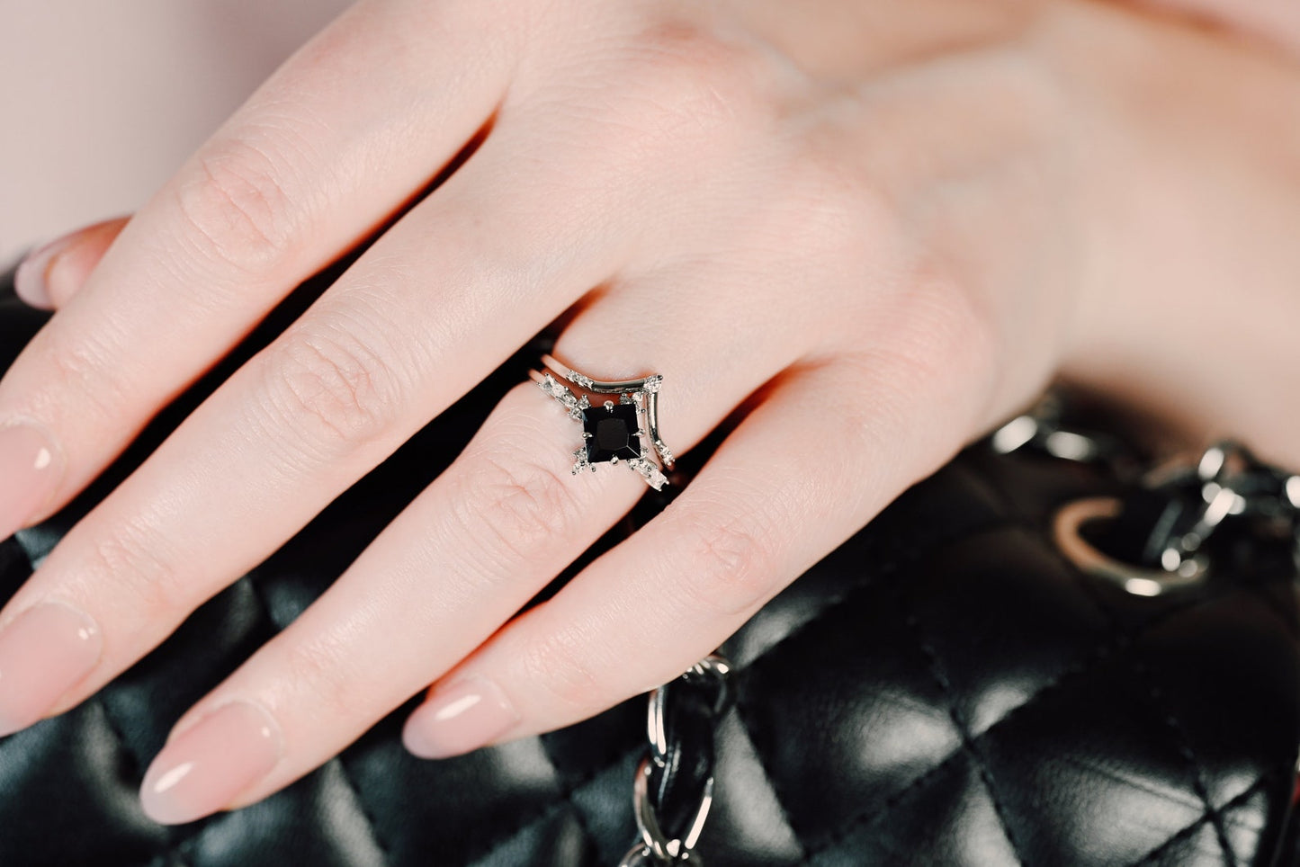 Black Onyx & Meteorite Couples Ring Set