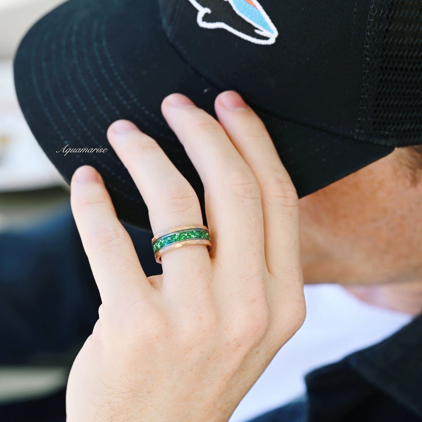Simulated Diamond & Emerald Leaf Couples Ring Set