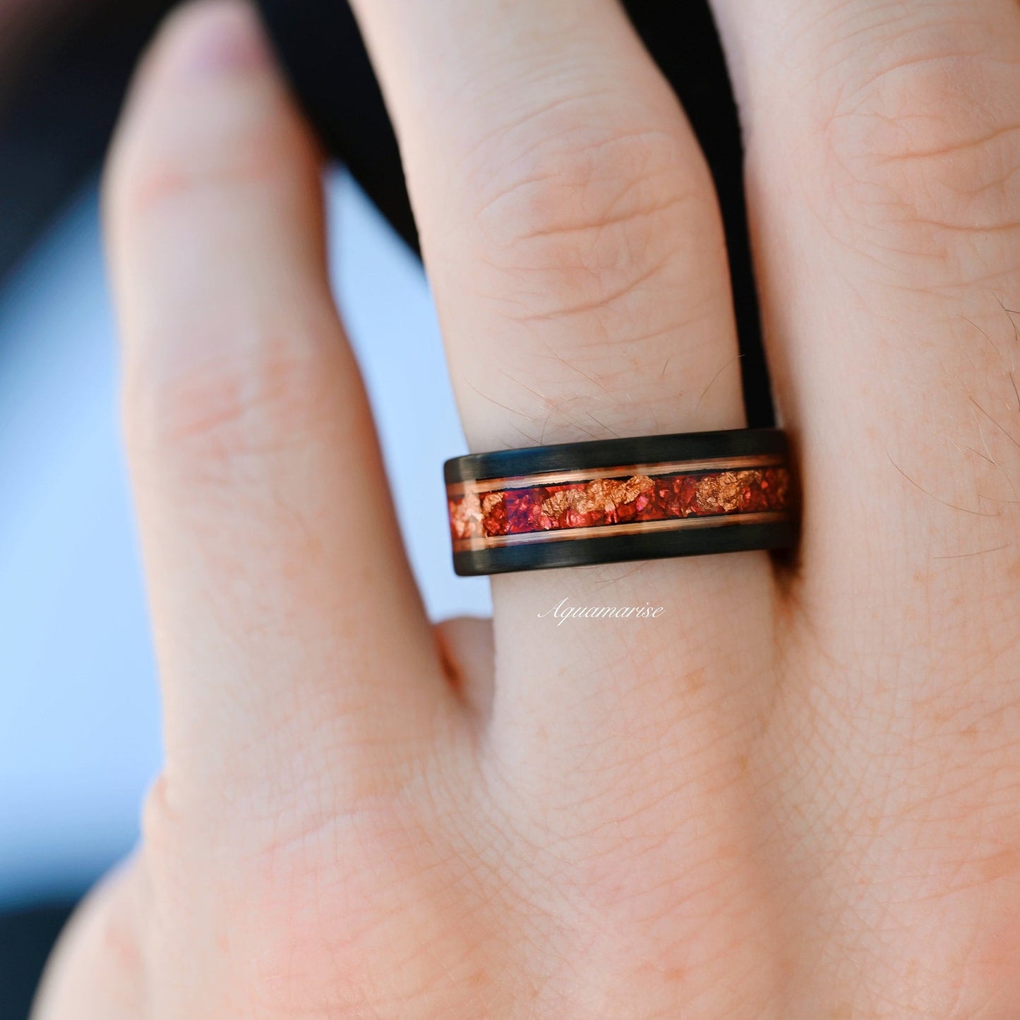 Skye Kite® Ruby & Rose Gold Leaf Couples Ring Set