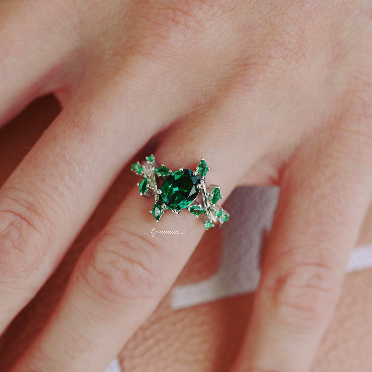 Emerald Leaf Couples Ring Set