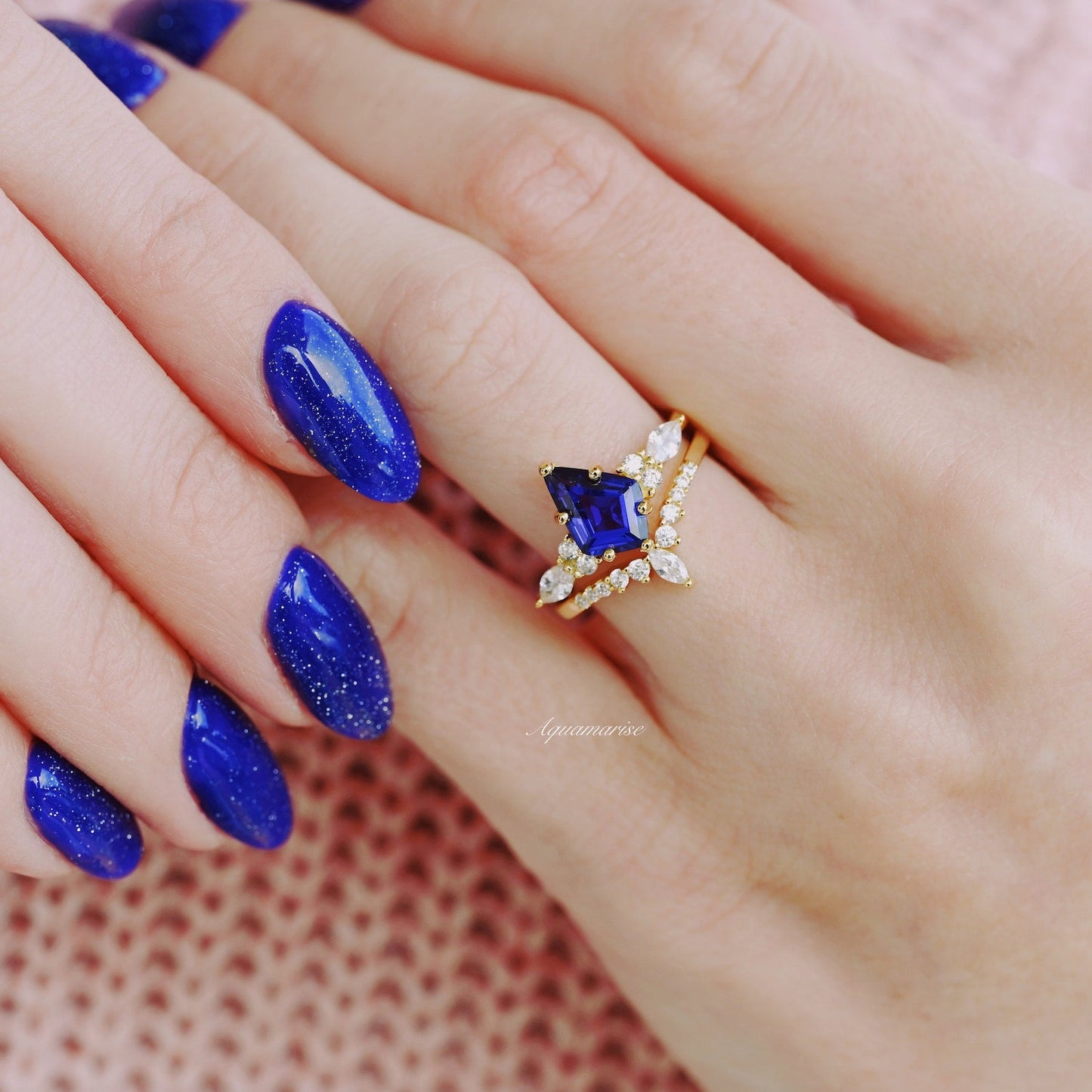 Skye Kite® Blue Sapphire & Gold Leaf Couples Ring Set