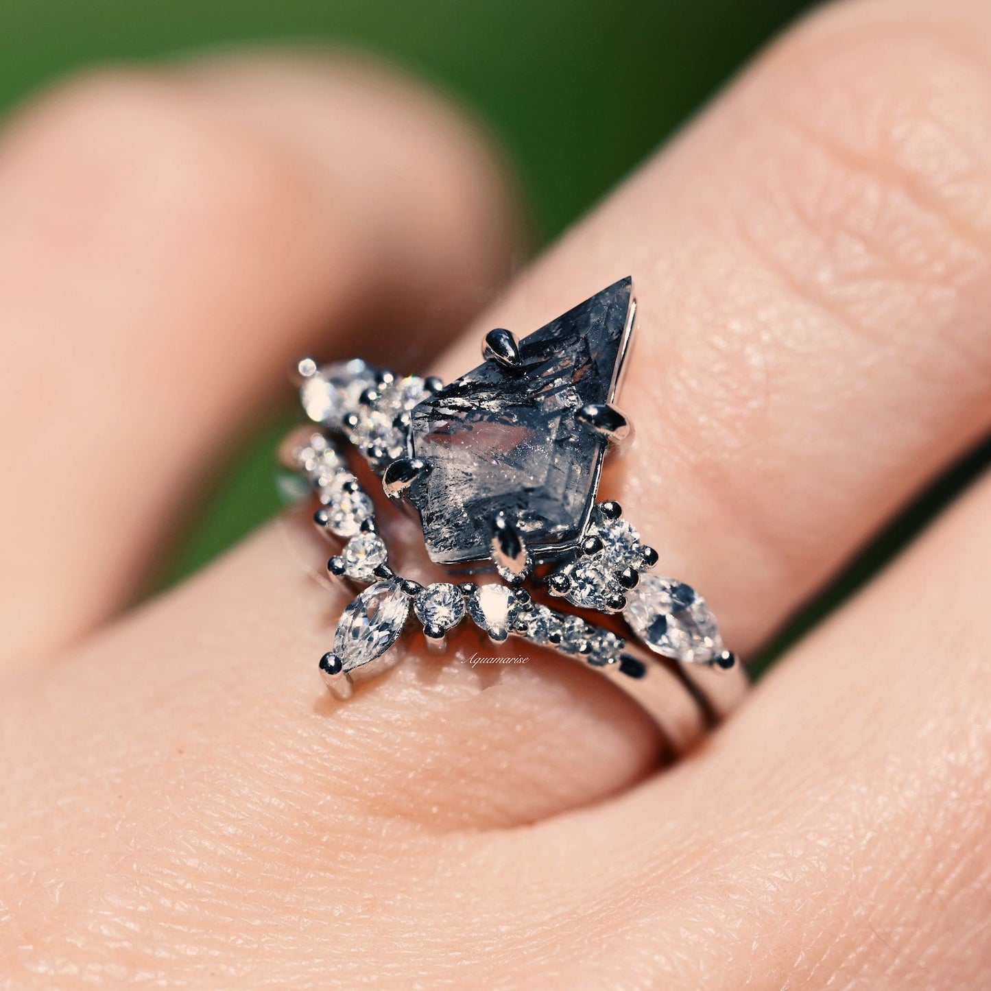 Skye Kite®  Galaxy Salt & Pepper (Herkimer Diamond) and Meteorite Couples Ring Set