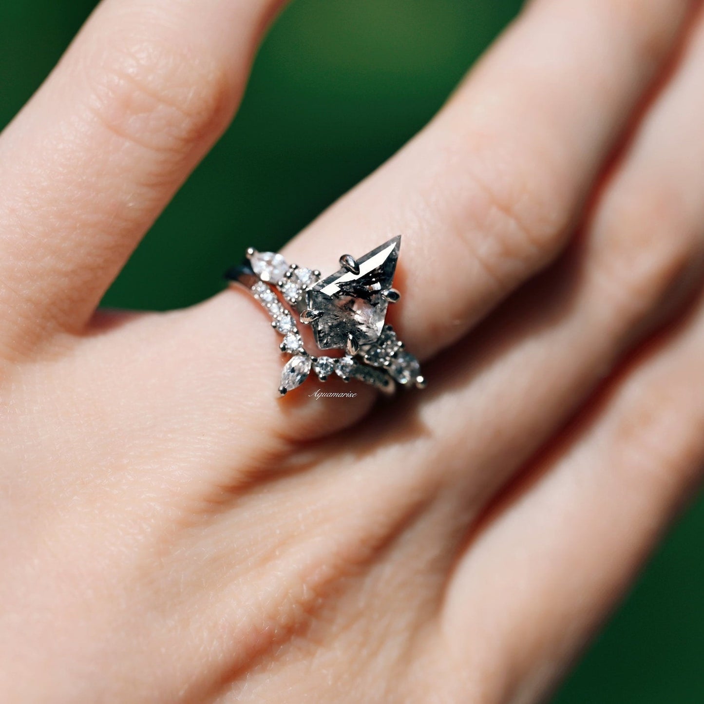 Skye Kite®  Galaxy Salt & Pepper (Herkimer Diamond) and Meteorite Couples Ring Set