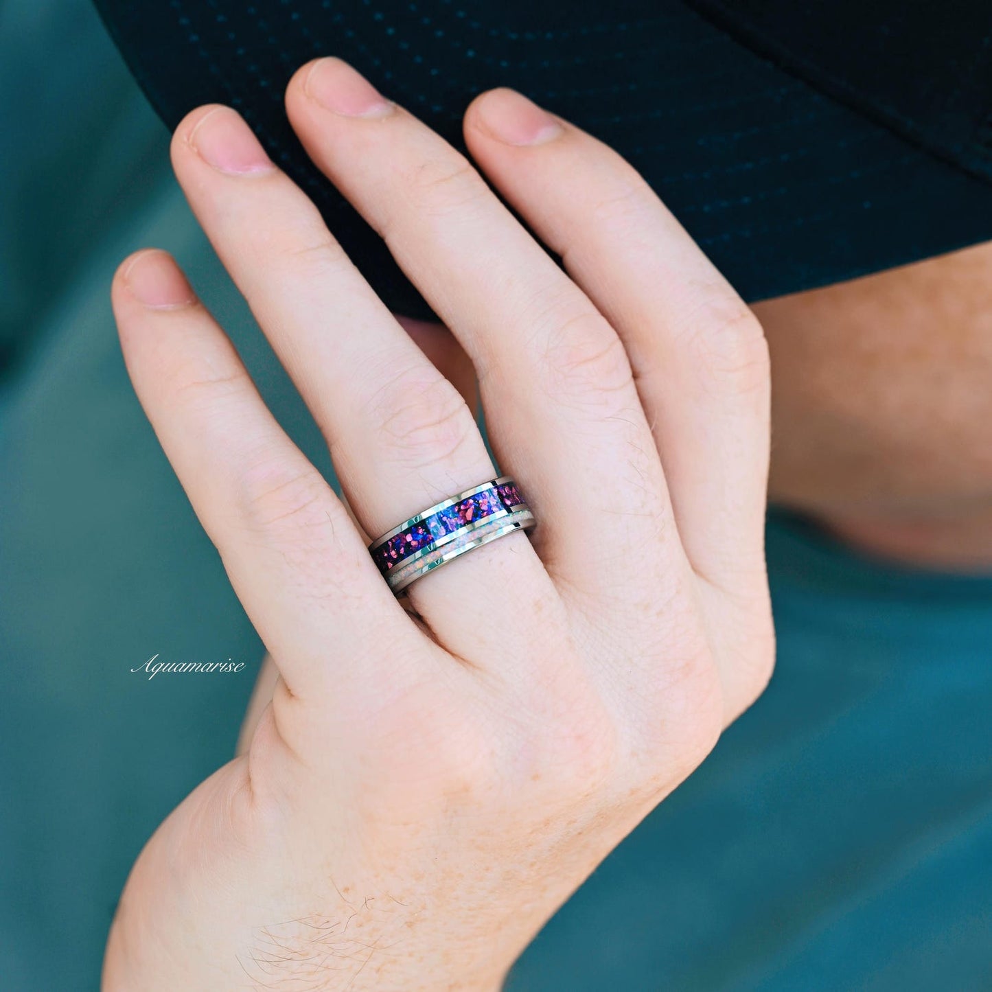 Amethyst & Galaxy Fire Opal Couples Ring Set