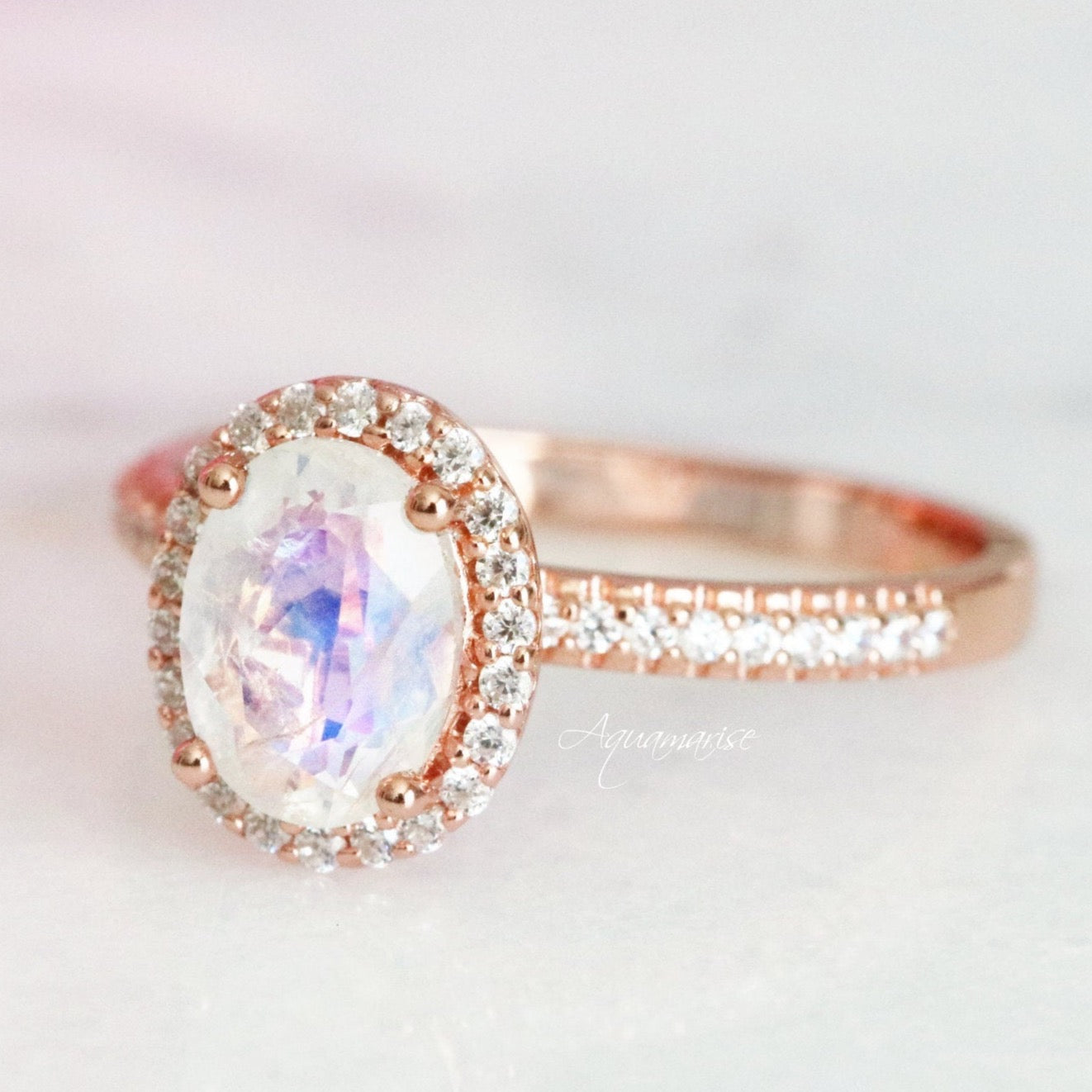 Oval Rainbow Moonstone Couples Ring Set