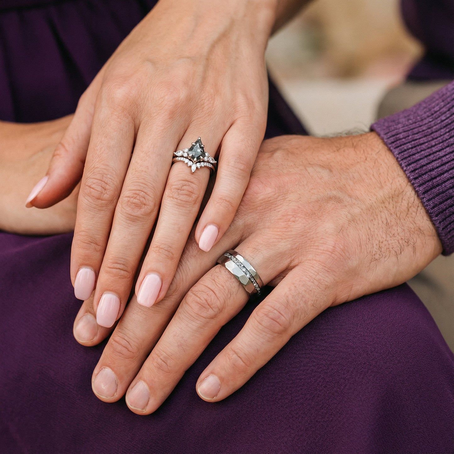 Skye Kite®  Galaxy Salt & Pepper (Herkimer Diamond) and Meteorite Couples Ring Set