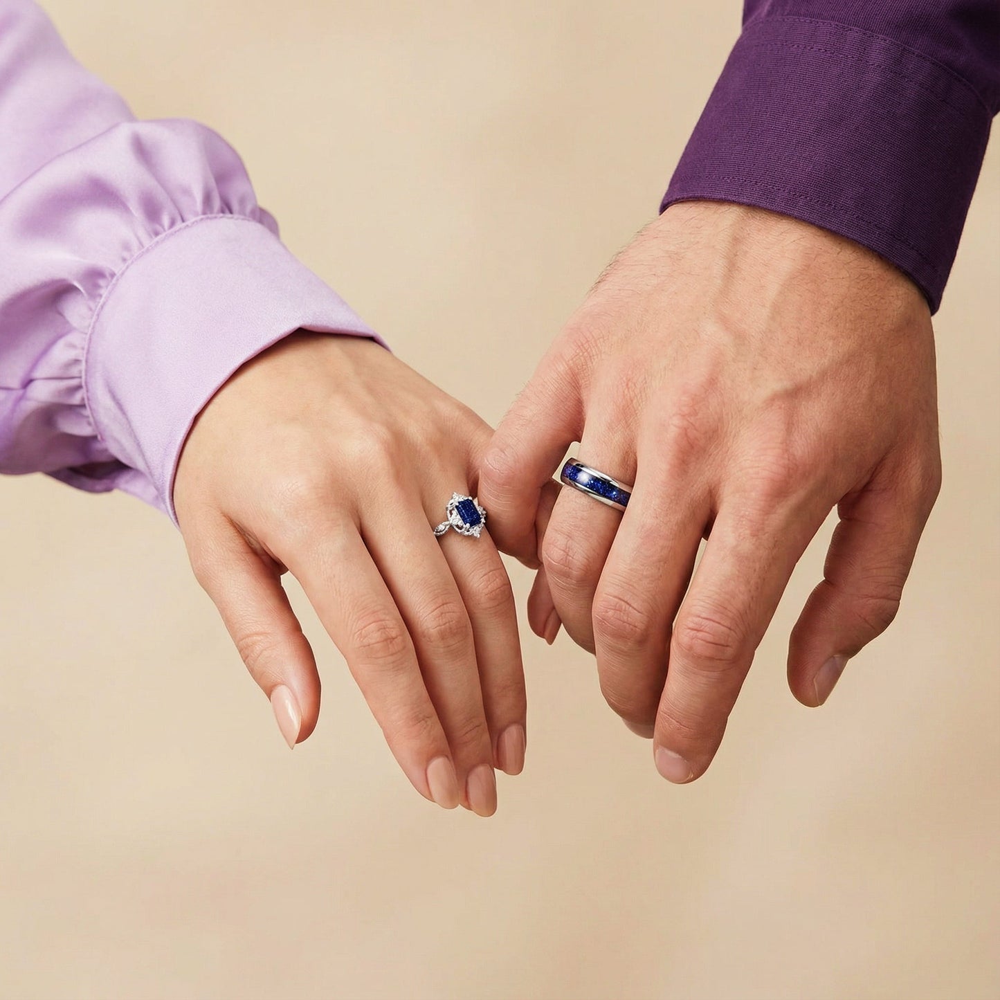 Galaxy Sandstone Starry Night Couples Ring Set